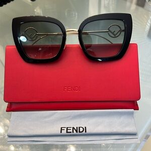 Authentic Fendi Square Frame Black Sunglasses,case could be red or another color
